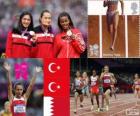 Женщин 1500 метров атлетика подиум, Аслы Чакыр Альптекин, Gamze Булут (Турция) и Марьям Джамал Юсуф (Бахрейн), Лондон 2012